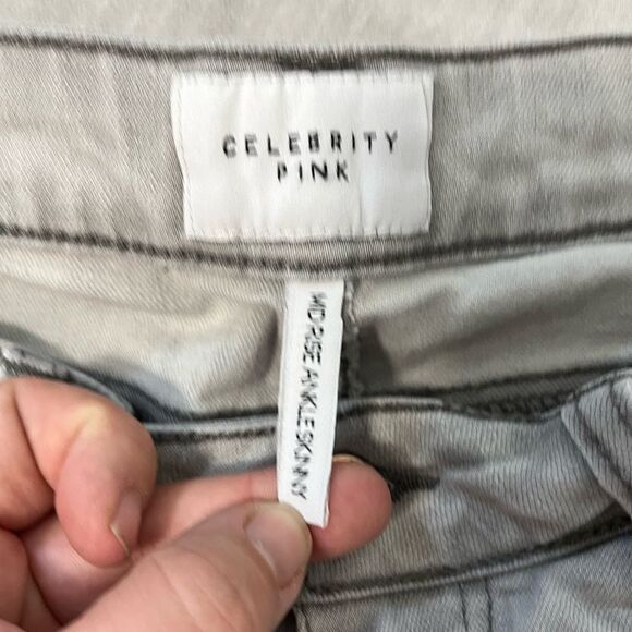 Celebrity Pink Light Gray Destroyed Raw Hem Mod Rise Ankle Skinny Size 25 - Picture 7 of 8